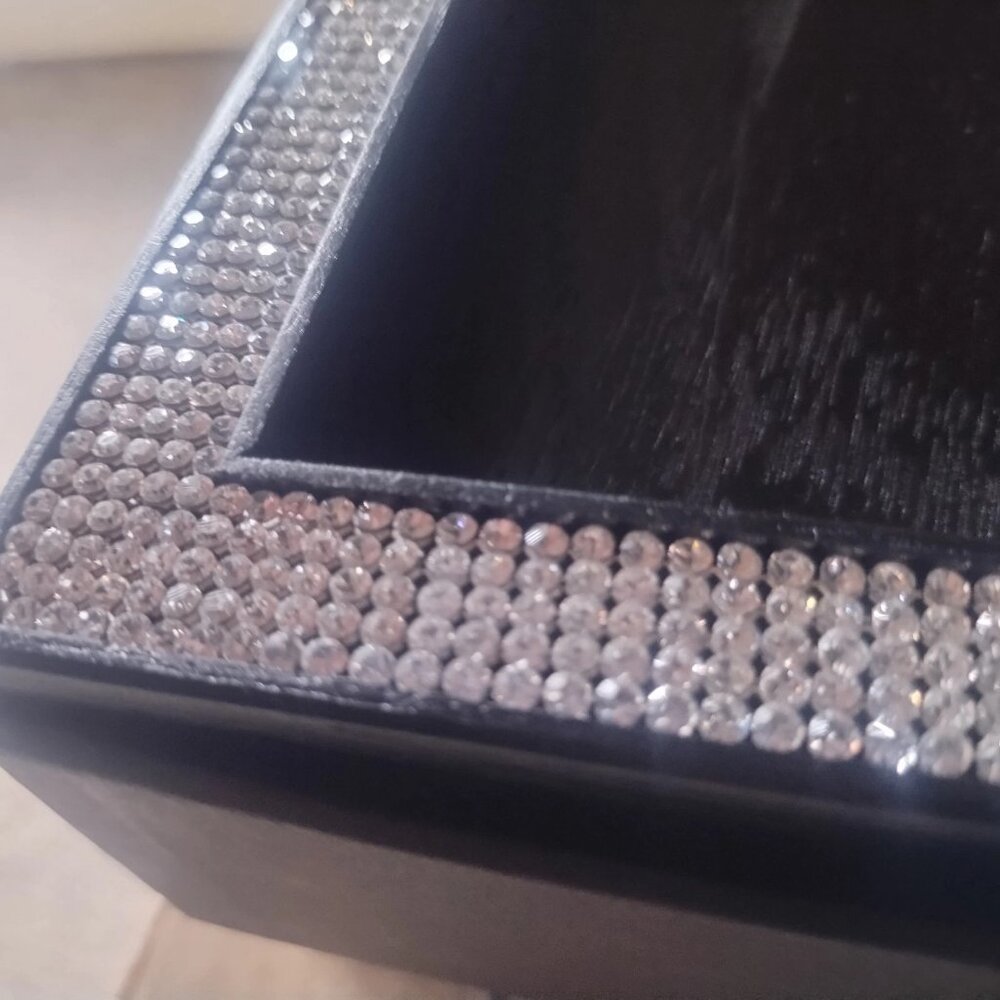 Luxury Dark Oak Wood Hand-Set Swarovski Crystal Serving Vanity Tray FRANCE NIB